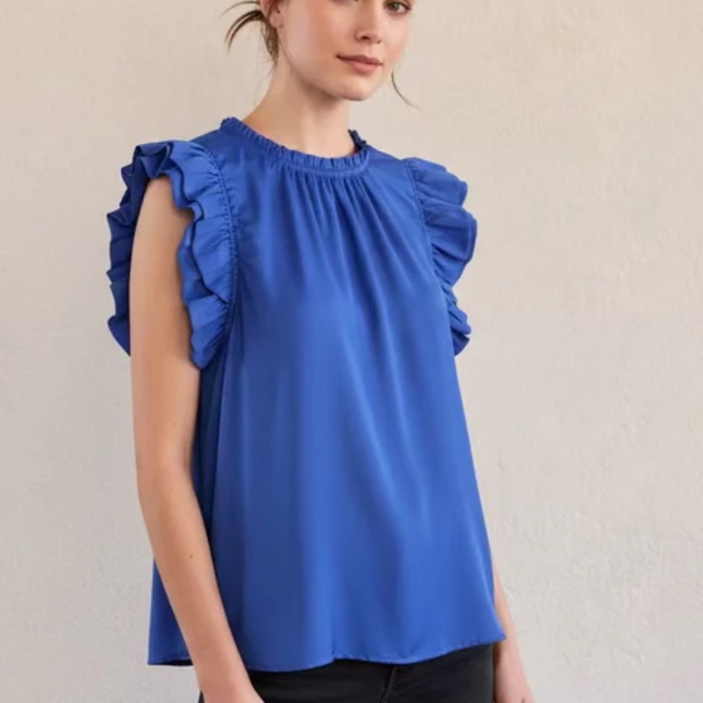 NWT Royal Blue Ruffle Sleeve Top